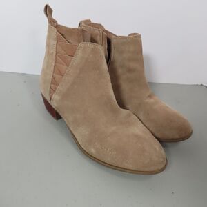 Diba True Womens Size 8 Tan Suede Zip Ankle Boots Elastic Side Gore Stacked
